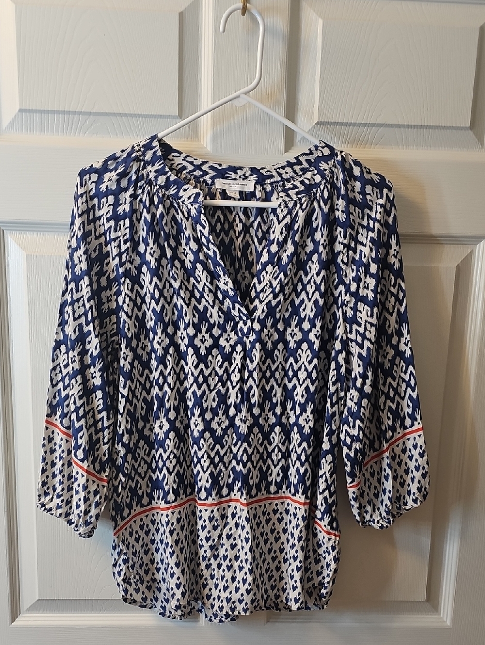 beachlunchlounge Navy and White Printed Peasant Blouse